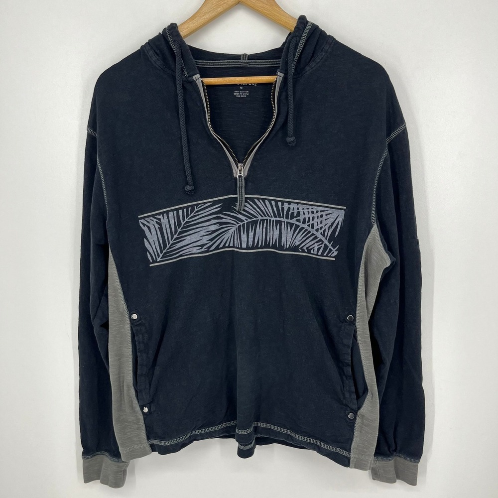 Crazy Shirt Mens Black Quarter Zip Palm Leaf Graphic Hoodie Size M